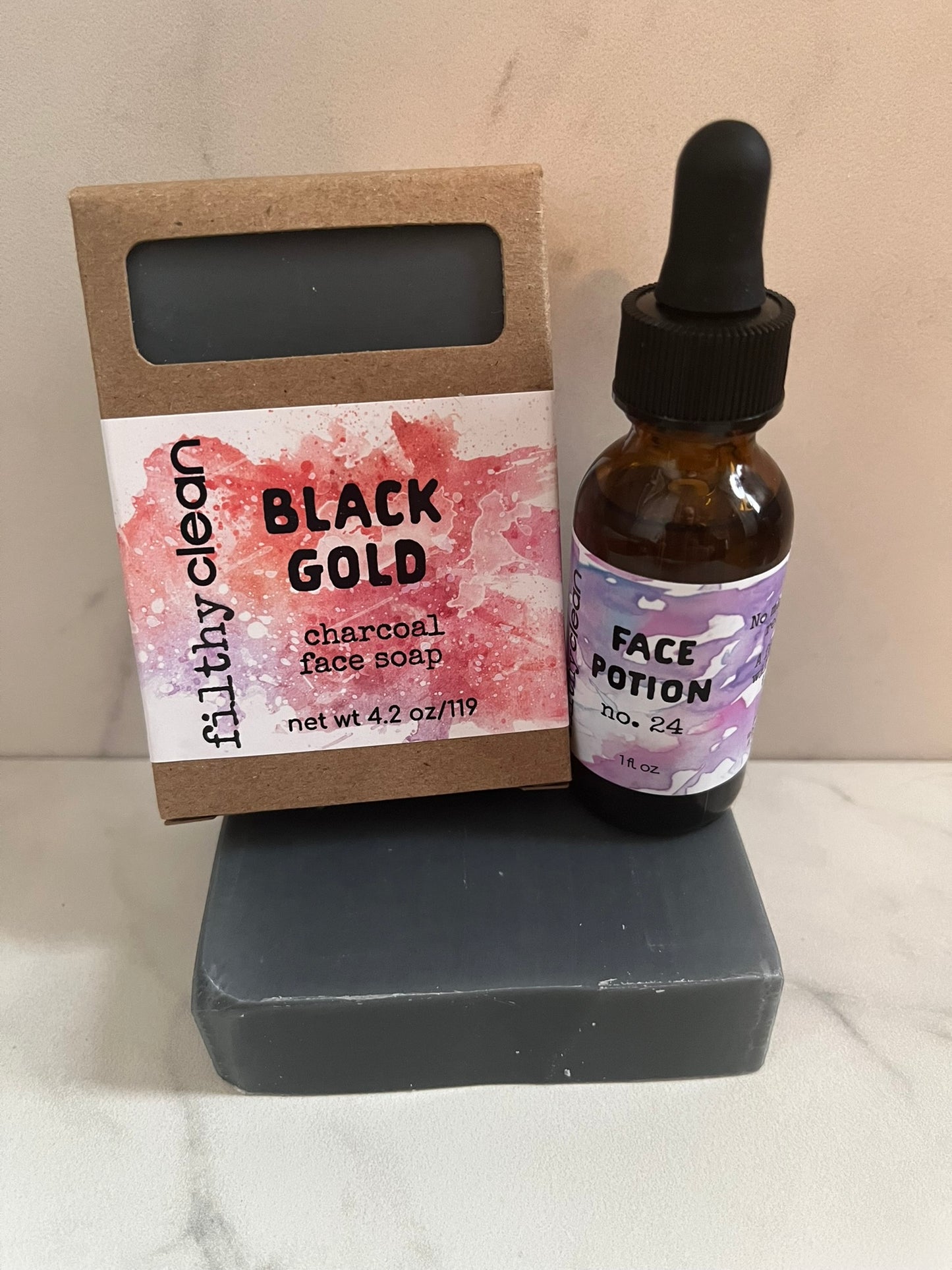 filthy clean: black gold + face potion